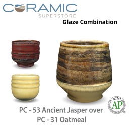 Ancient Jasper PC-53 over Oatmeal PC-31 Pottery Cone 5 Glaze Combination Ancient Jasper PC-53 over Oatmeal PC-31 Pottery Cone 5 Glaze Combination